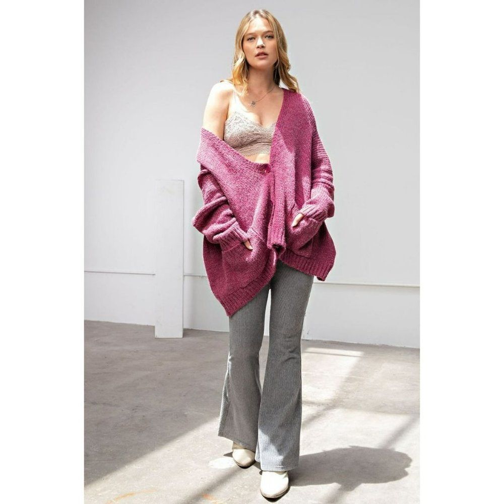 Easel Raspberry Slouchy Knit Cardigan Sweater Soft Oversized New S-L ET21418 - Picture 5 of 8